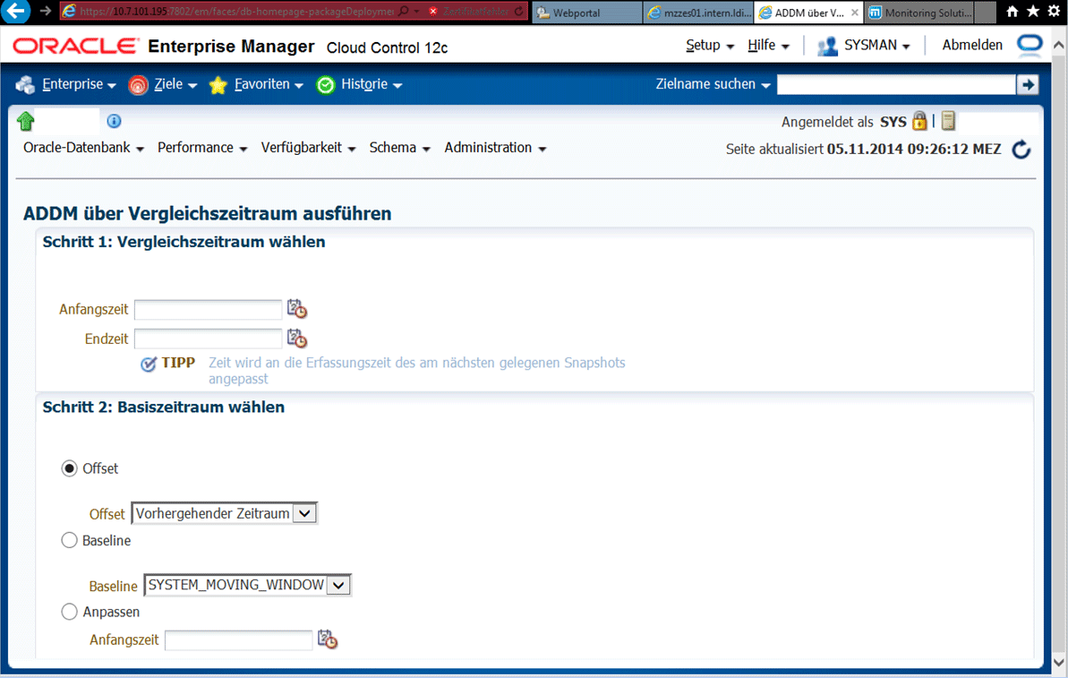 Abb.7: Compare ADDM im Oracle Enterprise Manager Cloud Control 12c. © Angelika Gallwitz