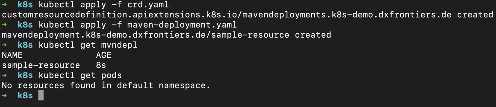 Abb. 3: Der gewünschte Pod wird noch nicht angelegt. © N. Neugebauer & M. Seifert  Abb. 3: Der gewünschte Pod wird noch nicht angelegt. © N. Neugebauer & M. Seifert