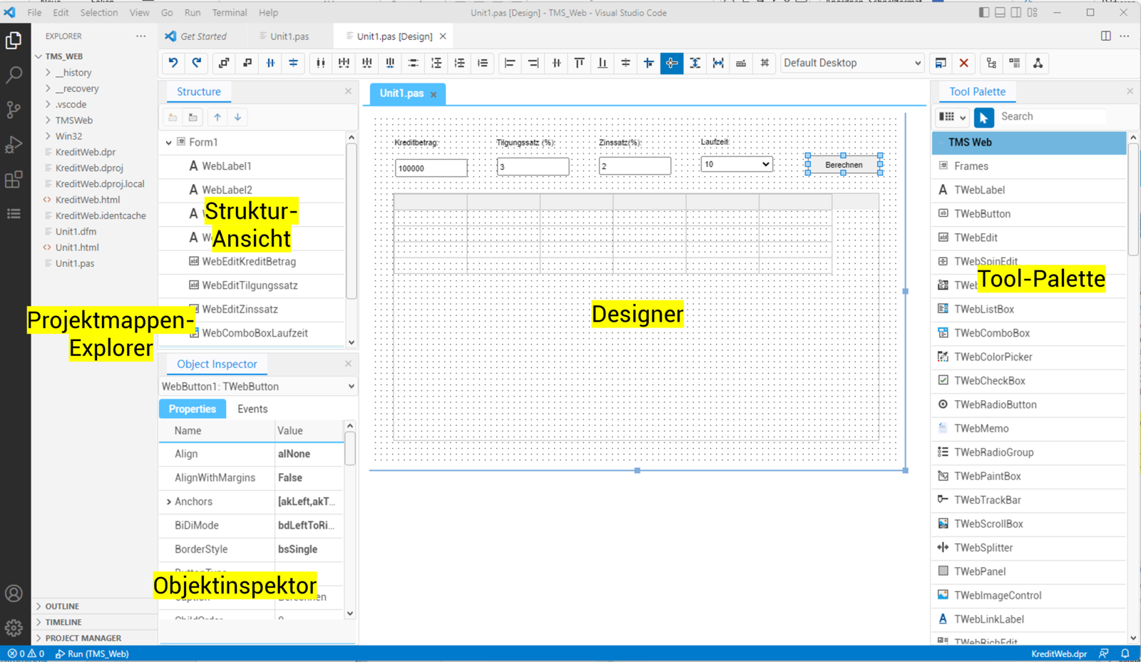 Abb. 2: Visueller Designer für Web-Apps in VS Code. Quelle: VS Code