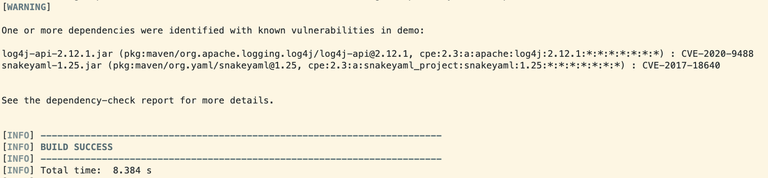 Abb. 1: Console Output von Dependency Check für eine beispielhafte Schwachstelle. © Christian Kühn