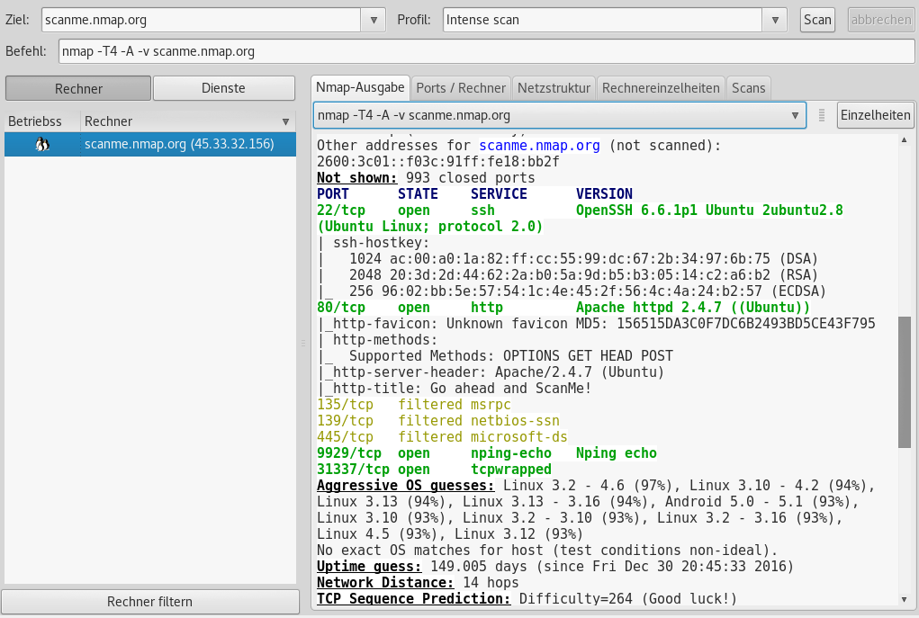 Abb. 9: Die Ausgabe von Zenmap. © Eric Amberg